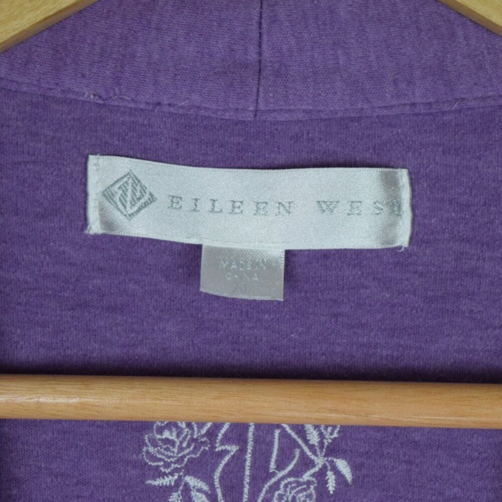 EILEEN WEST COTTON PURPLE LONG SLEEVE BELTED POCKETS ROBE - Picture 9 of 10